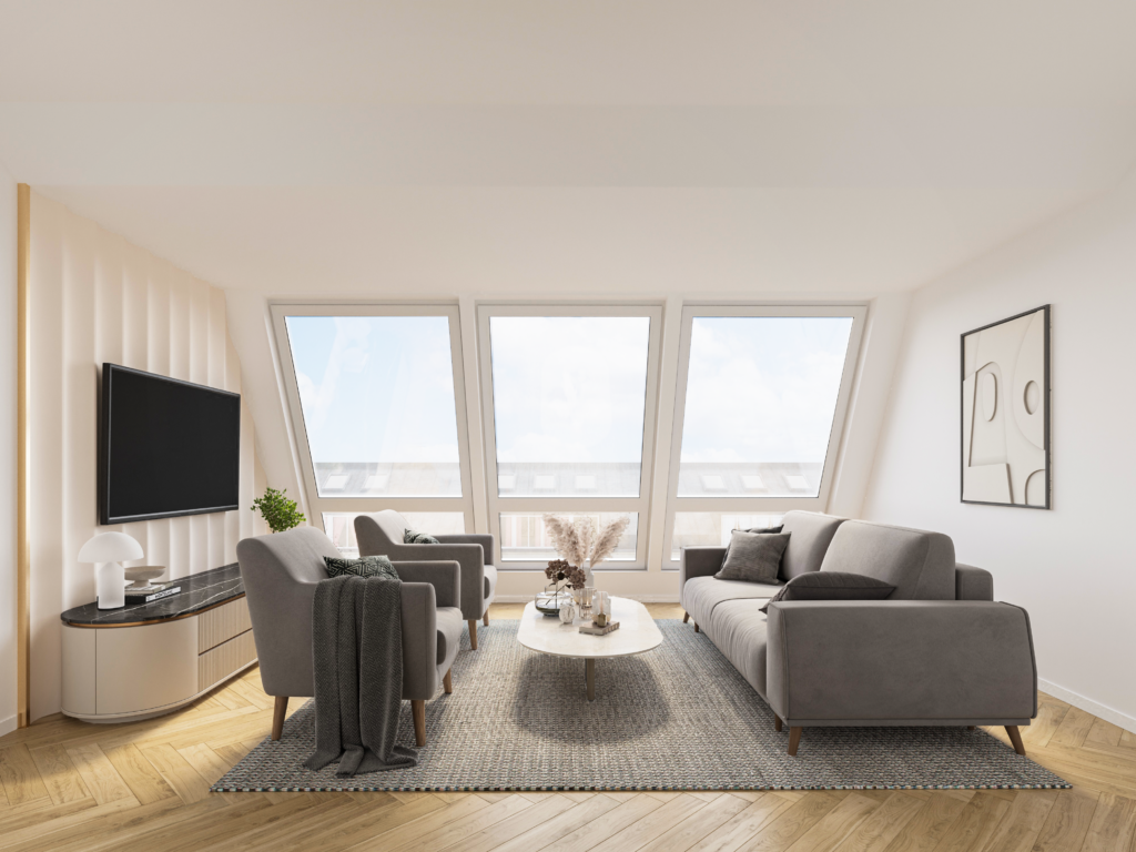 Mezzanine-Kapital für Ausbau Dachgeschoss Köhlergasse, Wohnzimmer